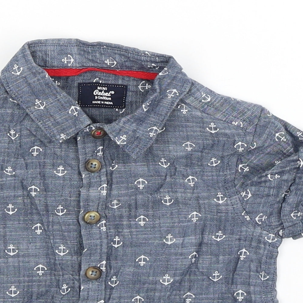 Mini Rebel Baby Blue   Basic Button-Up Size 9-12 Months  - anchors