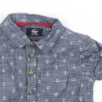 Mini Rebel Baby Blue   Basic Button-Up Size 9-12 Months  - anchors
