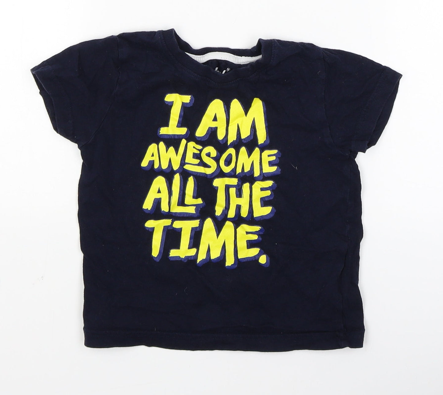 Rebel Boys Blue   Basic T-Shirt Size 2-3 Years  - i am awesome all the time