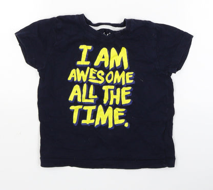 Rebel Boys Blue   Basic T-Shirt Size 2-3 Years  - i am awesome all the time