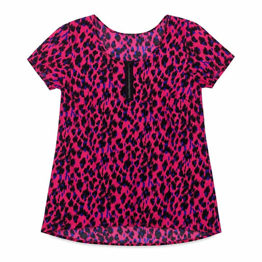 Front view of Joanna Hope women’s pink animal print tunic t-shirt, size UK 12