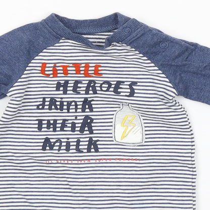 Mothercare Baby Blue Striped  Babygrow One-Piece Size Newborn  - little heroes drink their milk