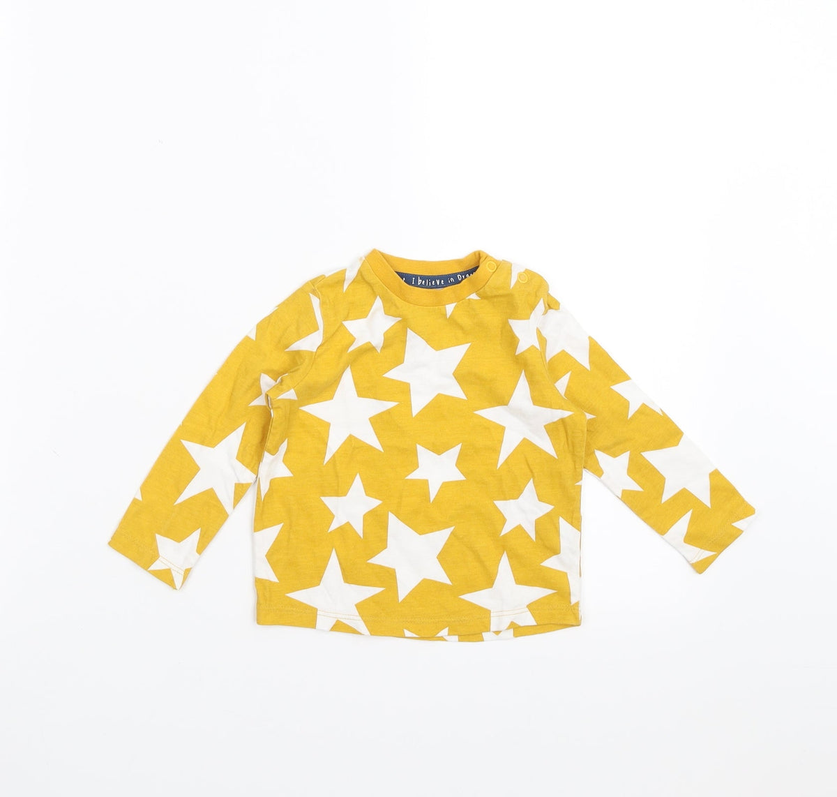 Additional front view of F&F boys’ yellow geometric basic t-shirt, size 6-9, months - star pattern