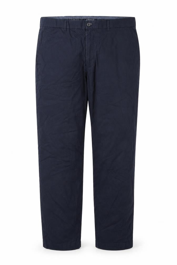 Front view of Marks & Spencer women’s blue trousers, size UK 38, in, 31-inch leg