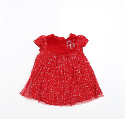 M&Co Girls Red   Fit & Flare  Size 3-6 Months  - Star pattern