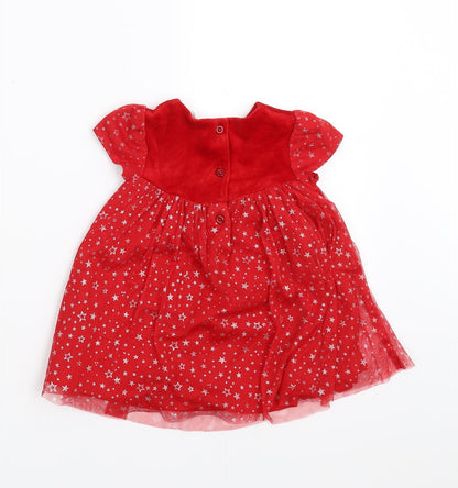 M&Co Girls Red   Fit & Flare  Size 3-6 Months  - Star pattern
