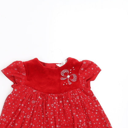 M&Co Girls Red   Fit & Flare  Size 3-6 Months  - Star pattern
