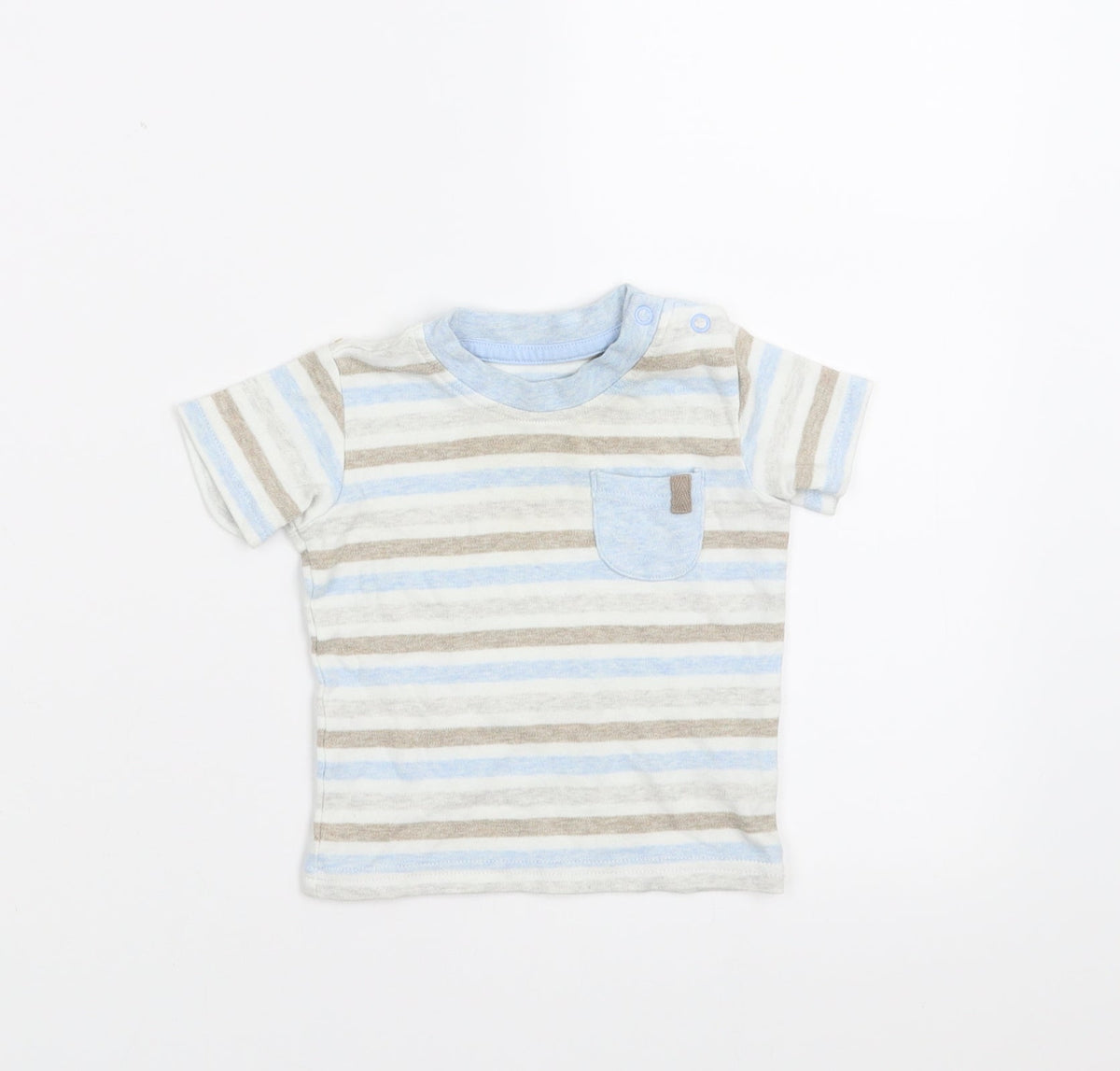 Front view of George Baby Blue Striped Basic T-Shirt, size 3-6, Months