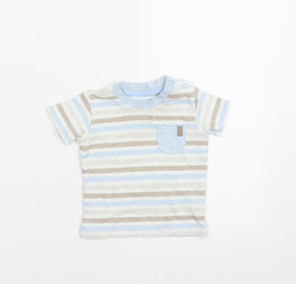 Front view of George Baby Blue Striped Basic T-Shirt, size 3-6, Months
