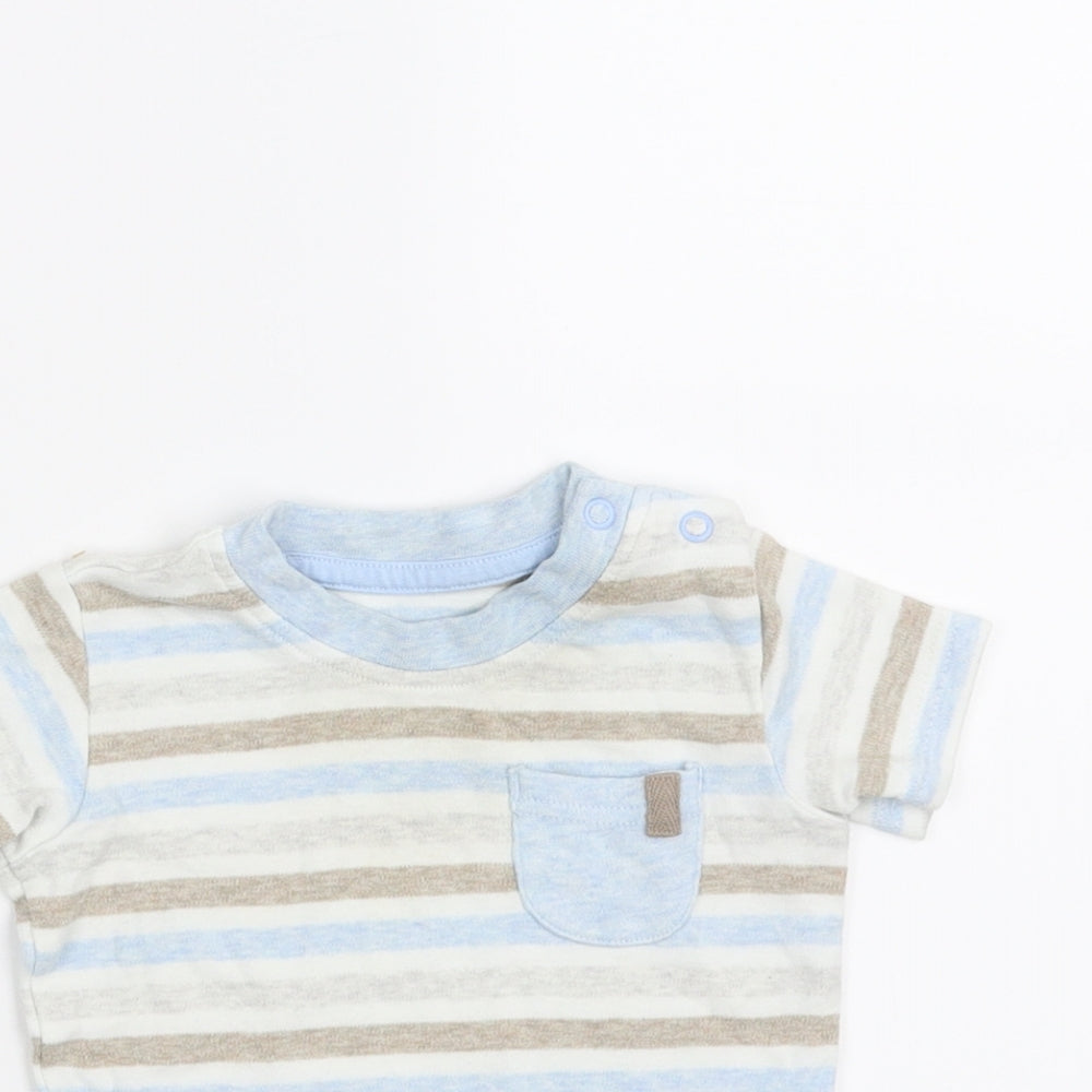 Close-up detail of George Baby Blue Striped Basic T-Shirt, size 3-6, Months