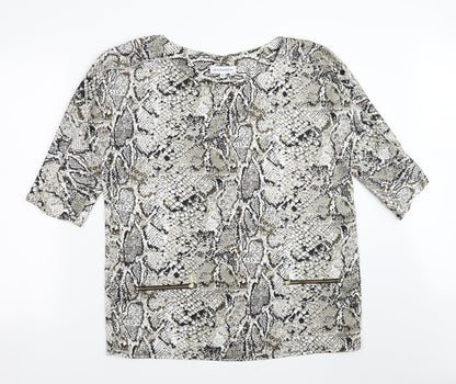 Additional front view of Gray&Osourne women’s grey animal print basic blouse, size UK 14