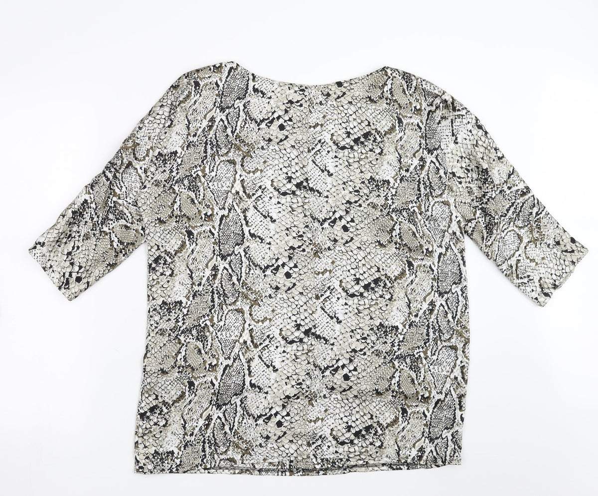 Back view of Gray&Osourne women’s grey animal print basic blouse, size UK 14