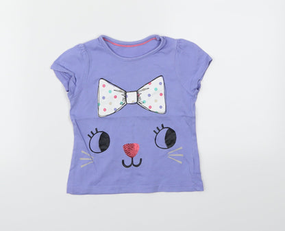 M Girls Purple Animal Print  Basic T-Shirt Size 12-18 Months