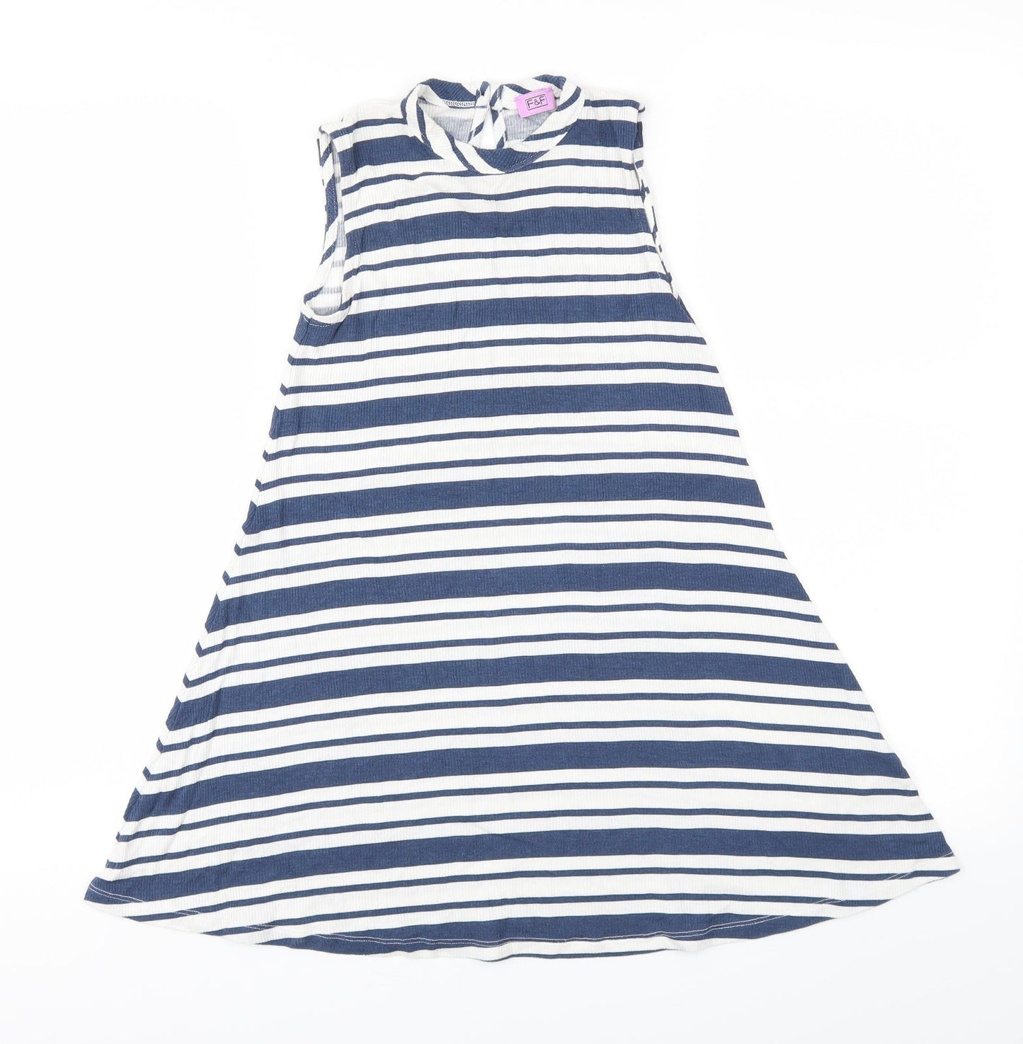 F&F Girls Blue Striped  Fit & Flare  Size 8-9 Years