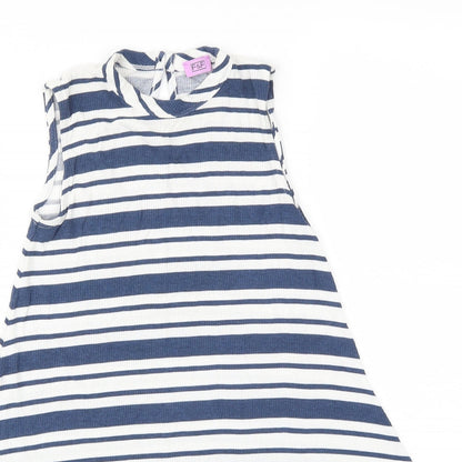 F&F Girls Blue Striped  Fit & Flare  Size 8-9 Years