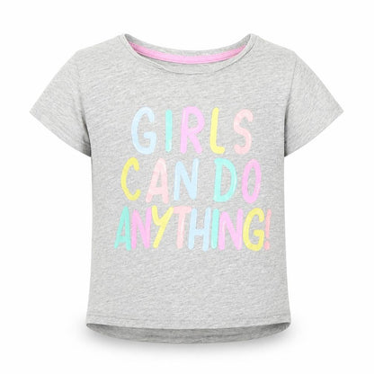 Front view of Matalan girls’ grey animal print basic t-shirt, size 3-6, months