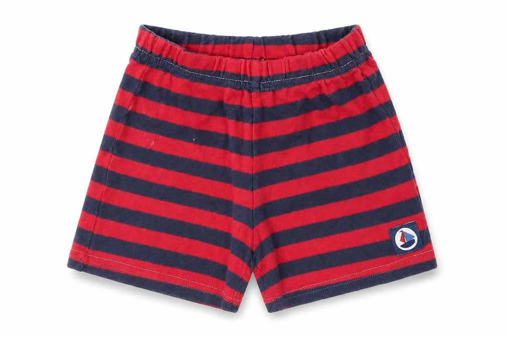Front view of George boys’ red striped capri trousers, size 3-6, months