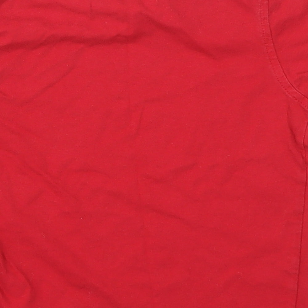 Brand and care label for George boys’ red basic t-shirt, size 5-6, years