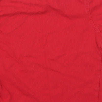 Brand and care label for George boys’ red basic t-shirt, size 5-6, years