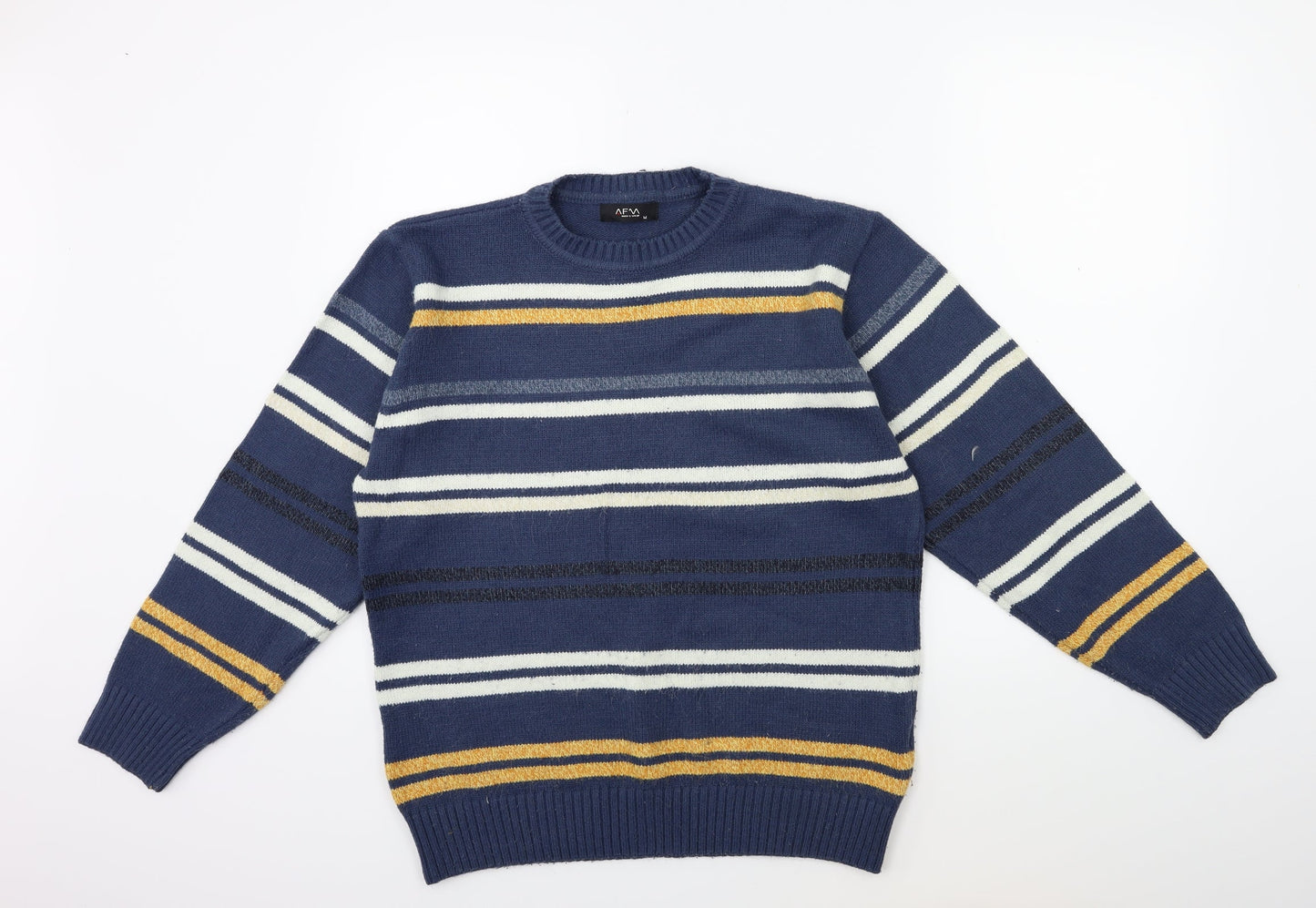 AFM Mens Blue Striped  Pullover Jumper Size M
