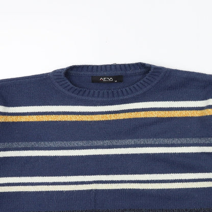 AFM Mens Blue Striped  Pullover Jumper Size M
