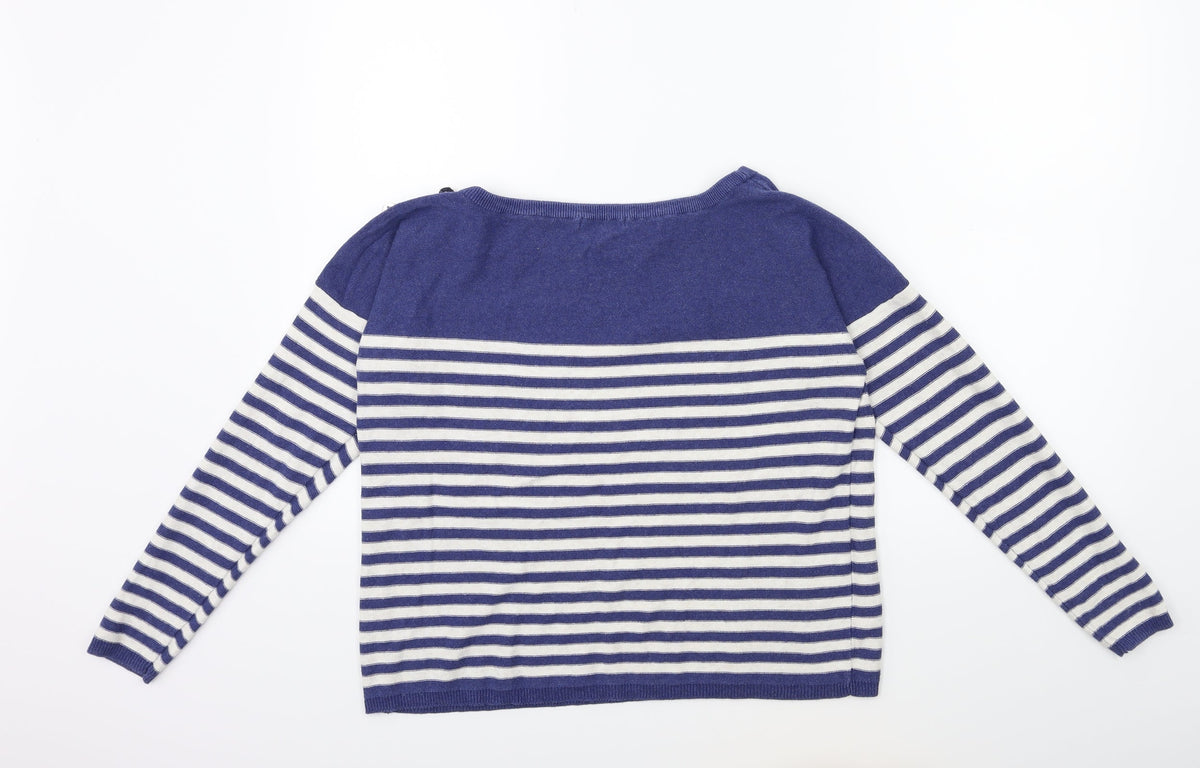 Back view of River Island women’s white striped knit jumper, size UK 10