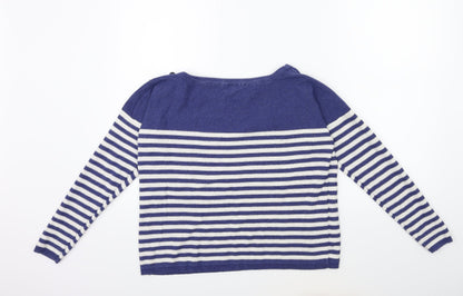Back view of River Island women’s white striped knit jumper, size UK 10
