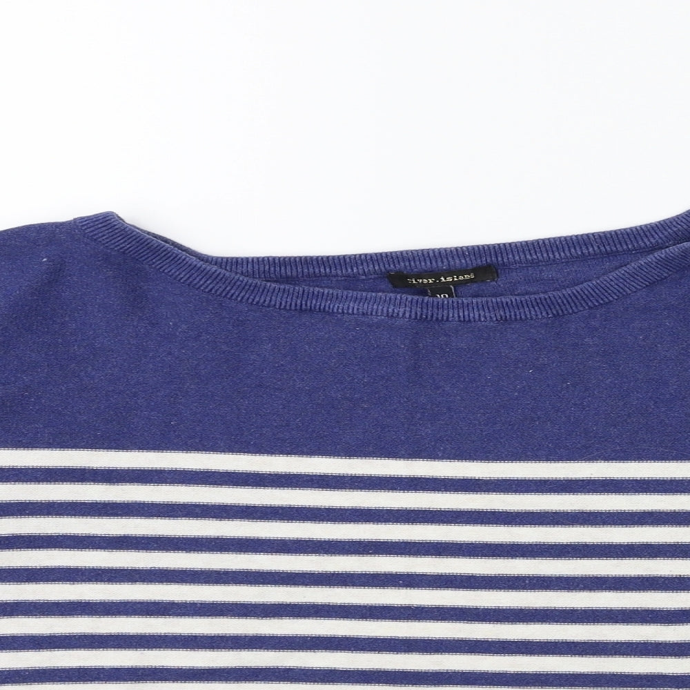 Close-up detail of River Island women’s white striped knit jumper, size UK 10