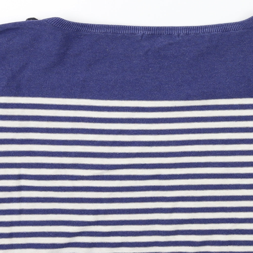 Brand and care label for River Island women’s white striped knit jumper, size UK 10