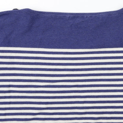 Brand and care label for River Island women’s white striped knit jumper, size UK 10