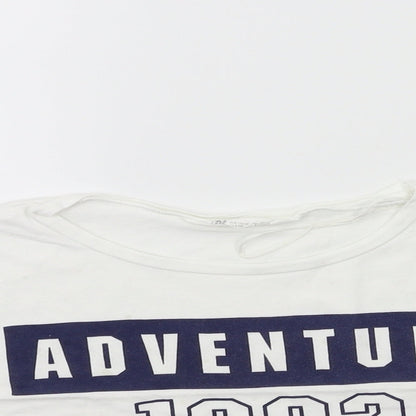 Close-up detail of H&M girls’ white basic t-shirt, size 9-10, years