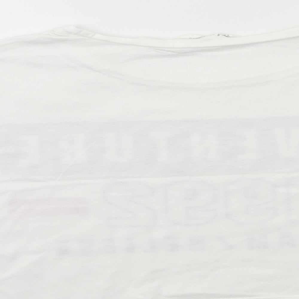 Brand and care label for H&M girls’ white basic t-shirt, size 9-10, years