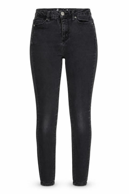 Front view of Missguided women’s black denim skinny jeans, size UK 8, 27-inch leg