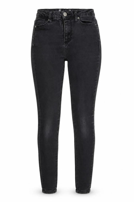 Front view of Missguided women’s black denim skinny jeans, size UK 8, 27-inch leg
