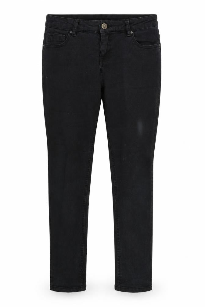 Front view of Denim & Co. women’s black denim straight jeans, size UK 14, 28-inch leg