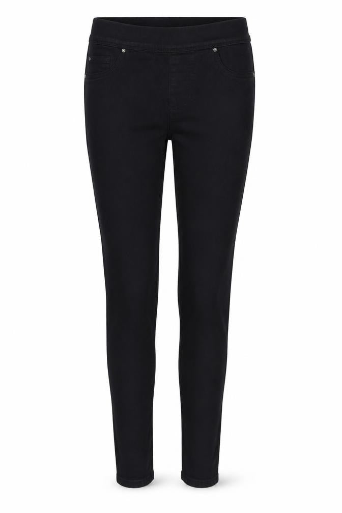 Front view of Denim & Co. women’s black denim jegging jeans, size UK 10, 31-inch leg
