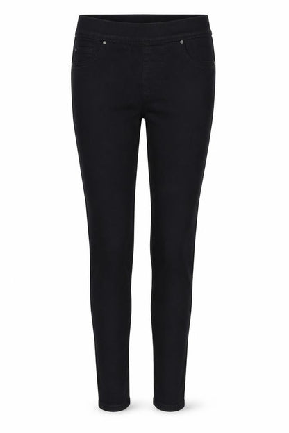 Front view of Denim & Co. women’s black denim jegging jeans, size UK 10, 31-inch leg