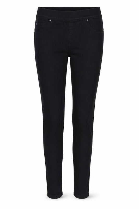 Front view of Denim & Co. women’s black denim jegging jeans, size UK 10, 31-inch leg