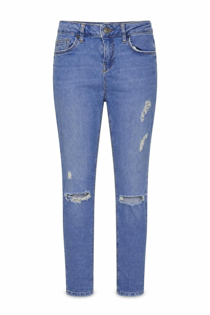 Front view of Topshop women’s blue denim skinny jeans, size UK 25, in, 28-inch leg
