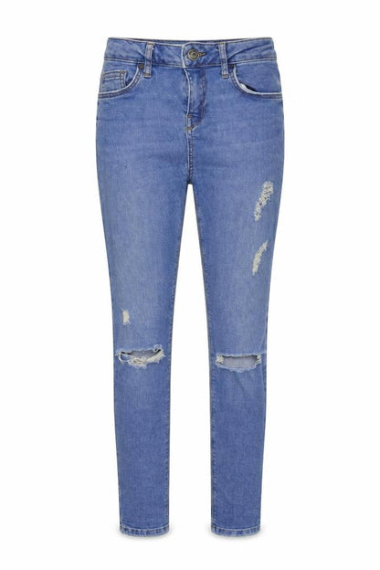 Front view of Topshop women’s blue denim skinny jeans, size UK 25, in, 28-inch leg
