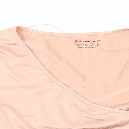 Close-up detail of WorkOut women’s pink jumper, size UK 10