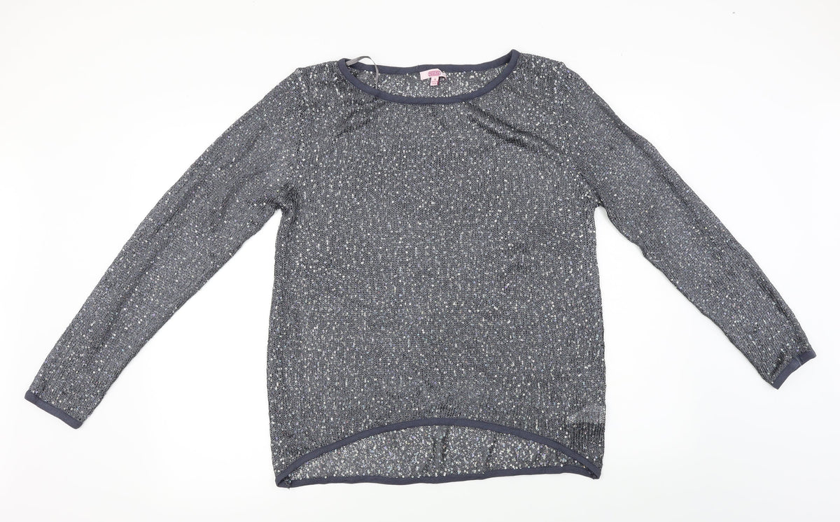 Front view of grace fashion women’s blue jumper, size UK 14