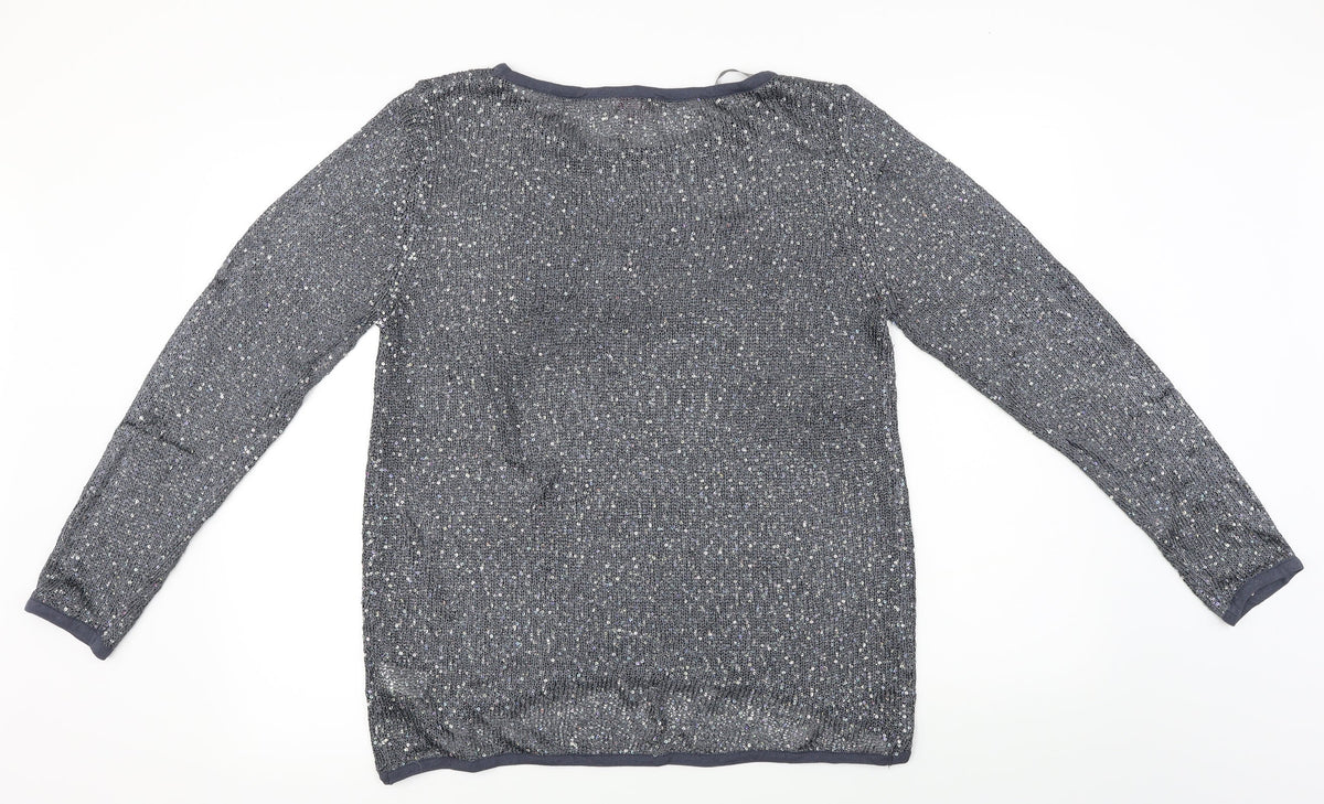 Back view of grace fashion women’s blue jumper, size UK 14