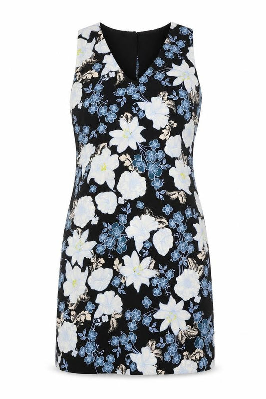 Front view of Atmosphere women’s black floral a-line, size UK 12