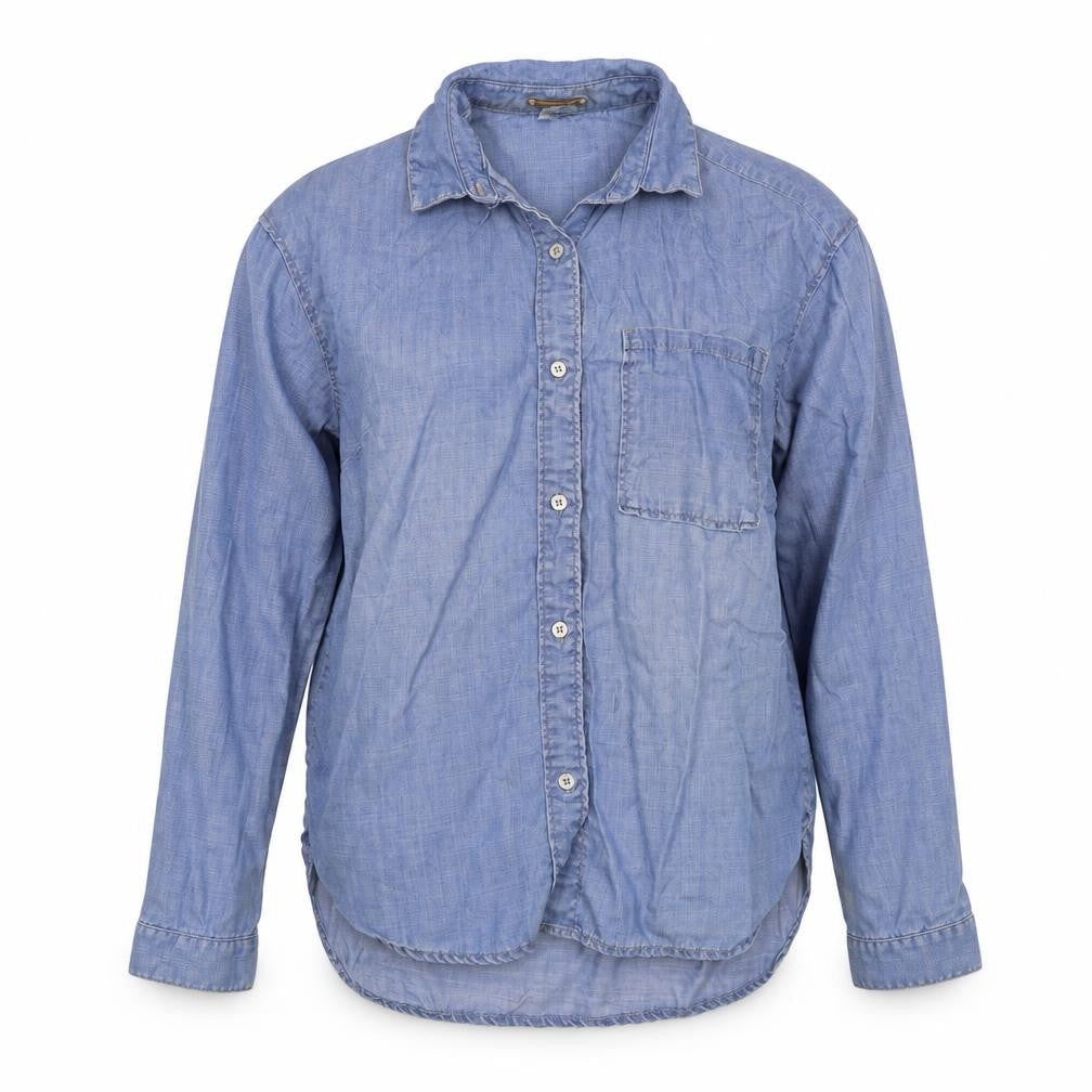 Front view of Denim women’s blue basic button-up, size UK 8