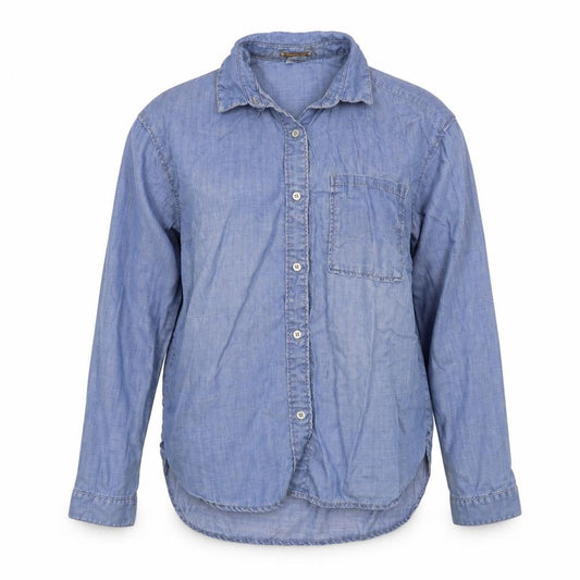 Front view of Denim women’s blue basic button-up, size UK 8