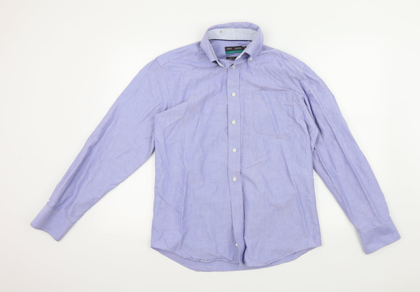 Mens UK Size 38 M&S Blue  Button-Up Long Sleeve Casual Shirt