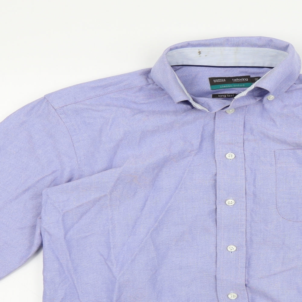 Mens UK Size 38 M&S Blue  Button-Up Long Sleeve Casual Shirt
