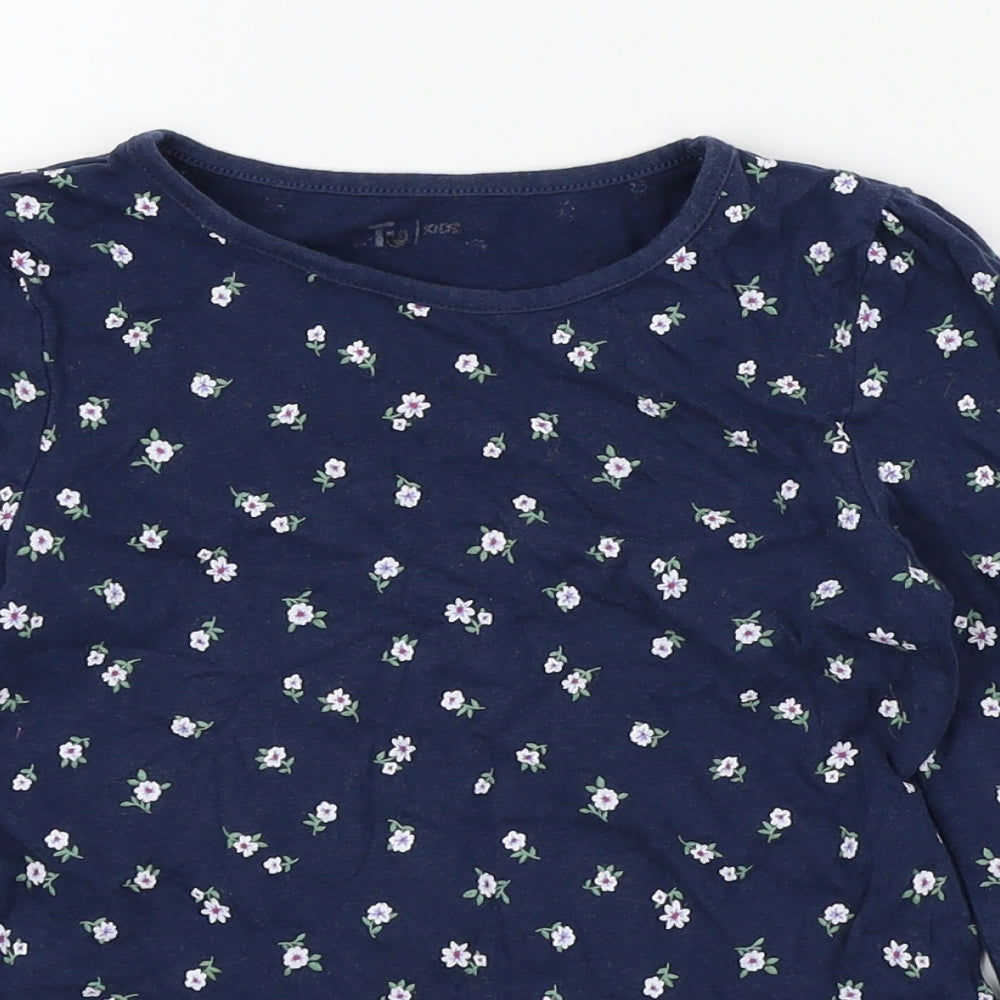 TU Girls Blue   Basic T-Shirt Size 6 Years  - Flower detail