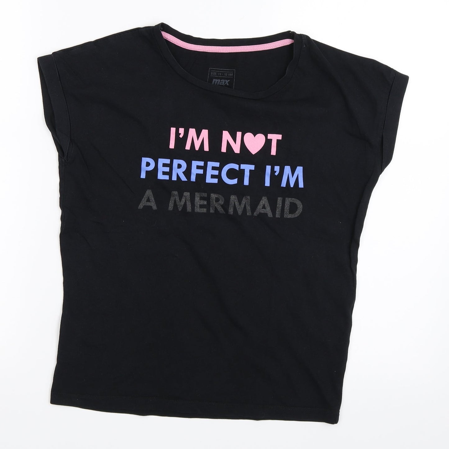 MAX Girls Black   Basic T-Shirt Size 11-12 Years  - mermaid